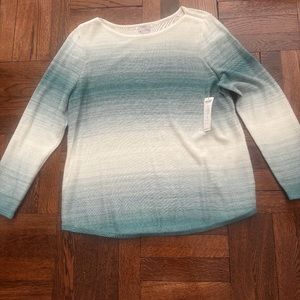 Chico’s Pullover Ombré Bateau Sweater Green & White Size 2. New with tags.